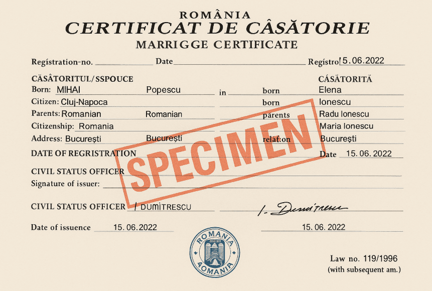 traducción jurada del certificado de matrimonio rumano en Madrid