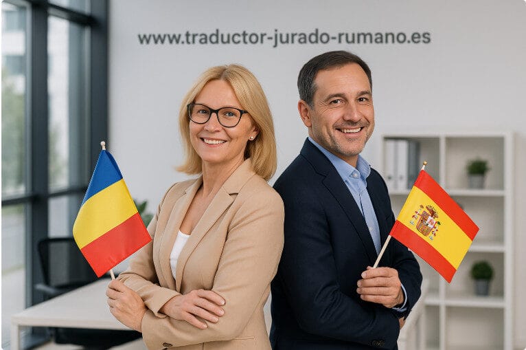 Traductor jurado del rumano al español y traductor jurado del español al rumano en oficina moderna con la web www.traductor-jurado-rumano.es