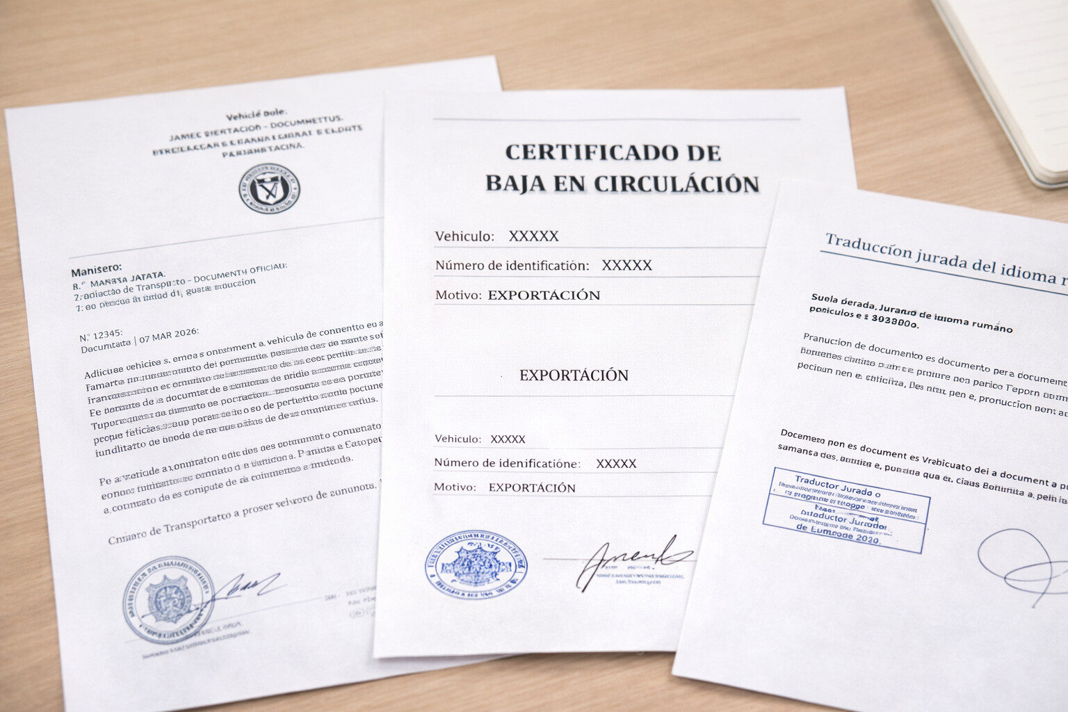 traducción jurada del certificado de baja en circulación Rumanía documentos para matricular coche en España