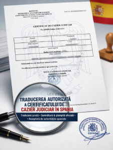 Traducerea autorizată a certificatului de cazier judiciar în Spania – document oficial tradus și valid pentru proceduri administrative în Spania